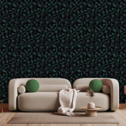 Elegant Dark Teal Botanical Vine Wallpaper | Leaves 020 Wallpaper