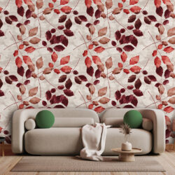 Autumn Red Botanical Leaf Pattern Wallpaper | Leaves 037 Wallpaper