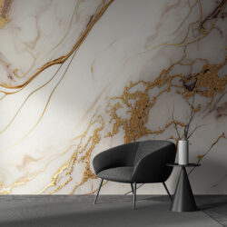 White Marble Wallpaper with Rich Gold Swirls | Marble 057 Wallpaper