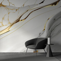 White Marble Wallpaper with Subtle Gold Flow | Marble 058 Wallpaper