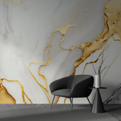 White Marble Wallpaper with Metallic Gold Veining | Marble 060 Wallpaper