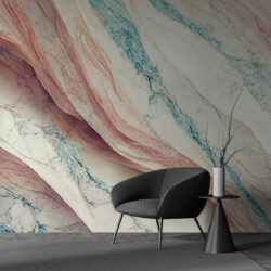 Cream Marble Wallpaper with Blue and Rose Vein Detail | Marble 075 Wallpaper