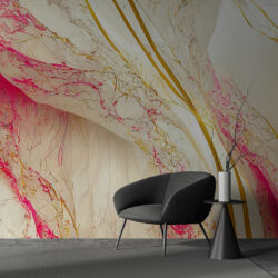 White Marble Wallpaper with Bold Pink and Gold Veining | Marble 078 Wallpaper