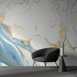 White, Blue and Gold Marble Wallpaper | Marble 090 Wallpaper