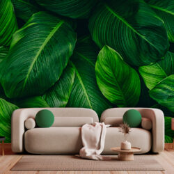 Dark Jungle Orchid and Fern Wallpaper | Leaves 066 Wallpaper
