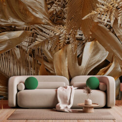 Metallic Gold Tropical Palm Leaf Wallpaper | Leaves 081 Wallpaper
