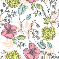 Pastel Botanical Sketch Floral Wallpaper | Floral 006