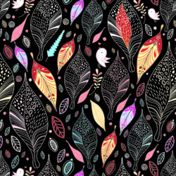 Dark Botanical Leaf and Bird Pattern Wallpaper | Floral 008