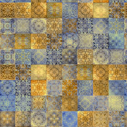 Vintage Blue & Gold Patchwork Tile Wallpaper | Tile 045