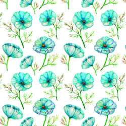 Blue Botanical Sketch Floral Wallpaper | Floral 221