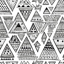 Hand Drawn Tribal Triangle Pattern Wallpaper | Geometric Black 036