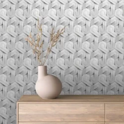 White Interwoven Geometric Wallpaper (Clean 3D Modern Pattern) | 3D Colors 019