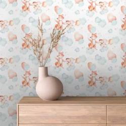 Woodland Animals Balloon Nursery Wallpaper | Animal Watercolors 003