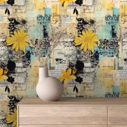 Yellow Floral Vintage Collage Wallpaper | Collage 006